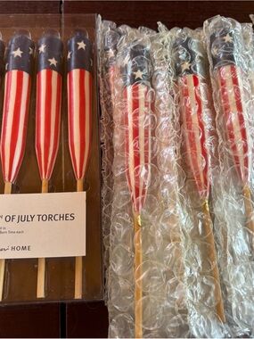 NWT Eddie Bauer 4th of July Mini Torches Set of 4 Stars & Stripes Decor